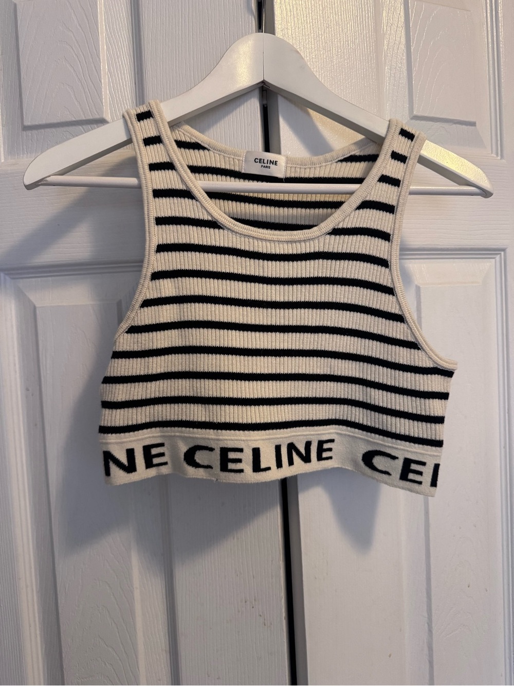 Celine Striped Ribbed Sports Bralette in Cream & Black - Picture 2 of 6